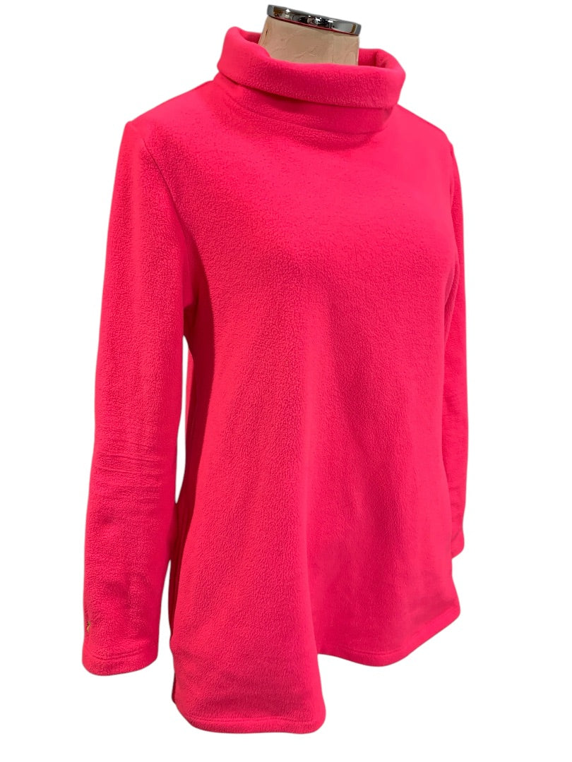 Large Dudley Stephens Womens Greenpoint Turtleneck in Vello Fleece Hot Pink Pockets