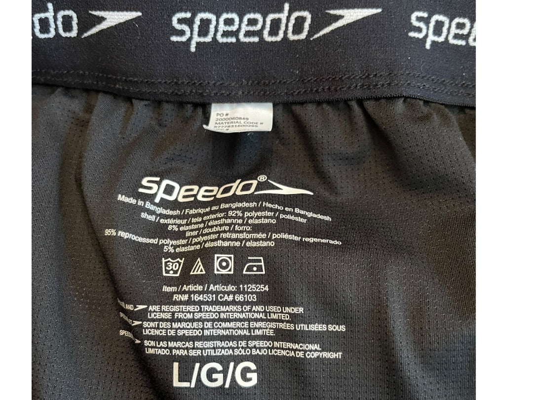Large Speedo Striped Board Shorts Drawstring Gray Blue Mens Swim