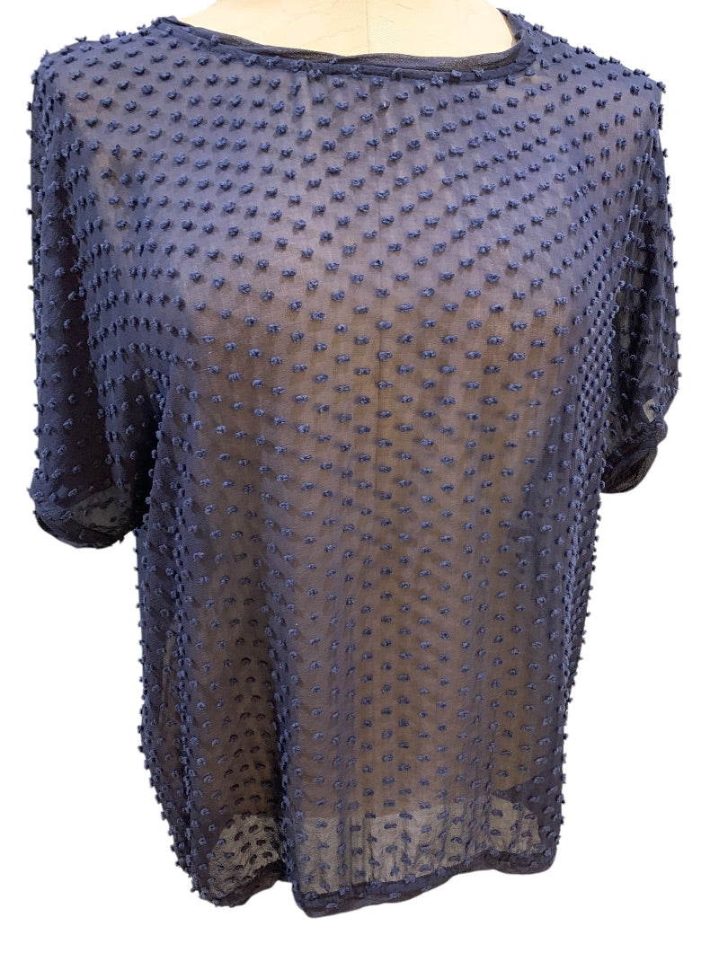 Size 6 Boden Womens Sheer Navy Blue Swiss Dot Shirt Silk Blend Pullover