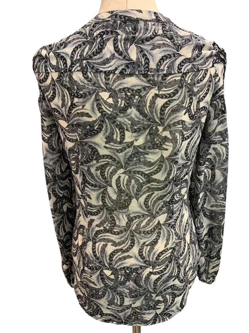 Medium Patterson J. Kincaid Womens Shirt Tie Neck Button Up Sheer Blouse