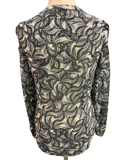 Medium Patterson J. Kincaid Womens Shirt Tie Neck Button Up Sheer Blouse