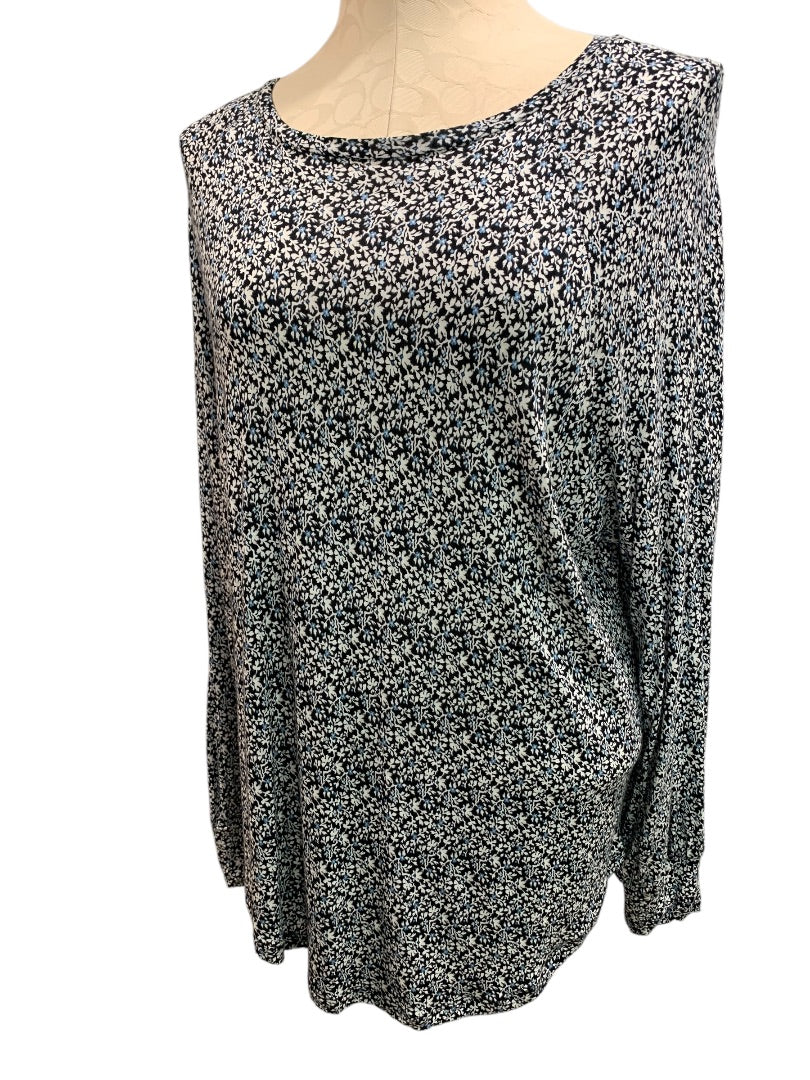 Medium LOFT Womens Soft Navy Blue Floral Print Long Sleeve Pullover Shirt