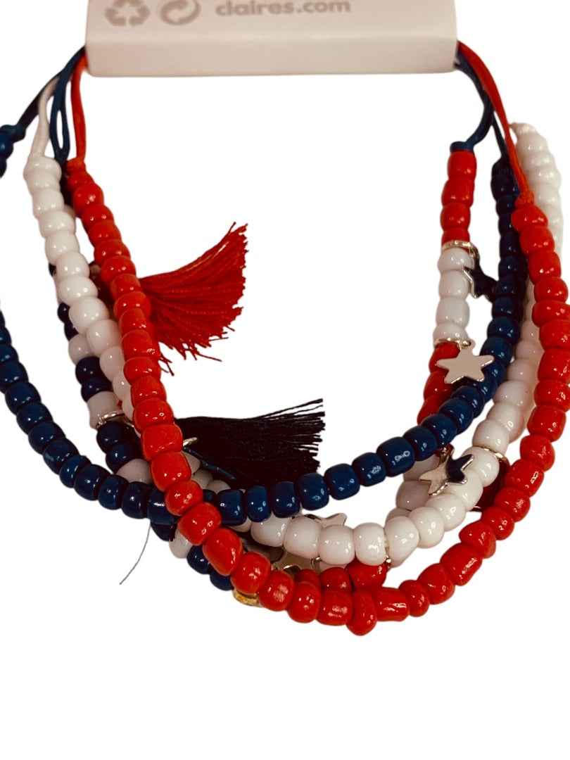 Claires New Set of 4 Beaded Slide Adjustable Bracelets Patriotic USA
