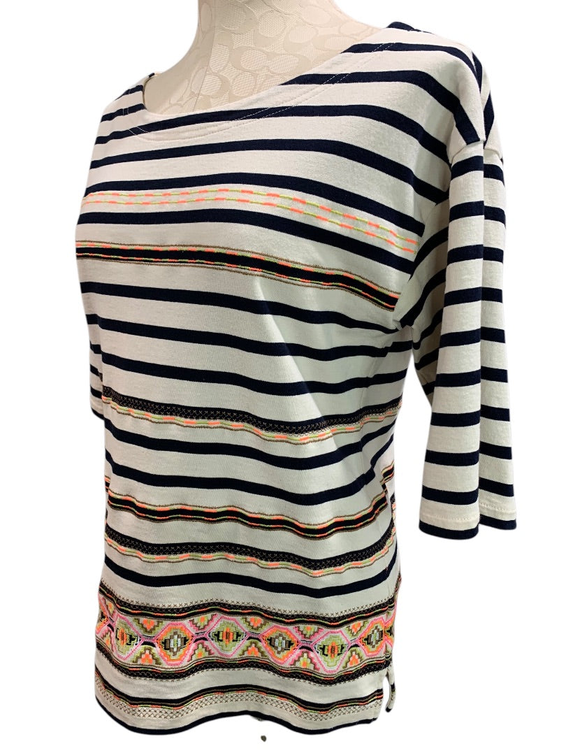 Medium J.Crew Womens Striped Aztec Shirt Pullover Short Sleeve Style 59784