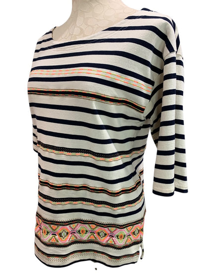 Medium J.Crew Womens Striped Aztec Shirt Pullover Short Sleeve Style 59784