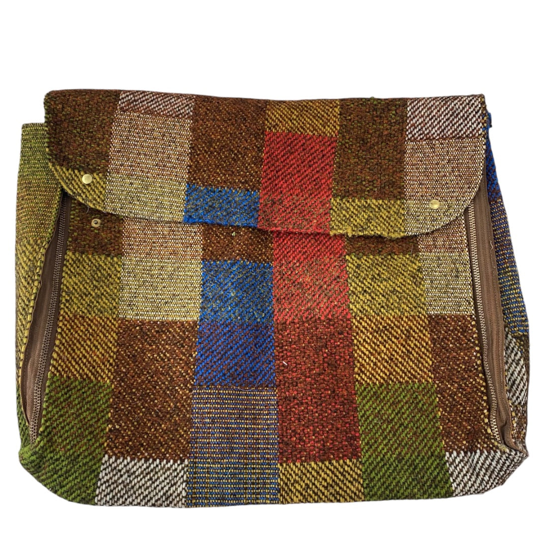 Vintage Tweed Blocked Portfolio Bag Case Side Zips Snap Closure 20"l x 15.5"h