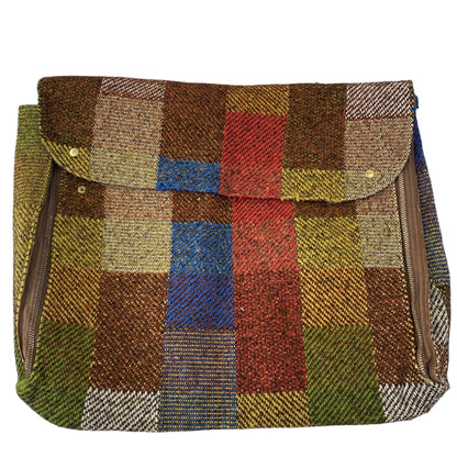 Vintage Tweed Blocked Portfolio Bag Case Side Zips Snap Closure 20"l x 15.5"h
