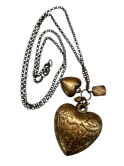Copper Color Charm Necklace Overhead 29 Inch Chain Puffy Heart