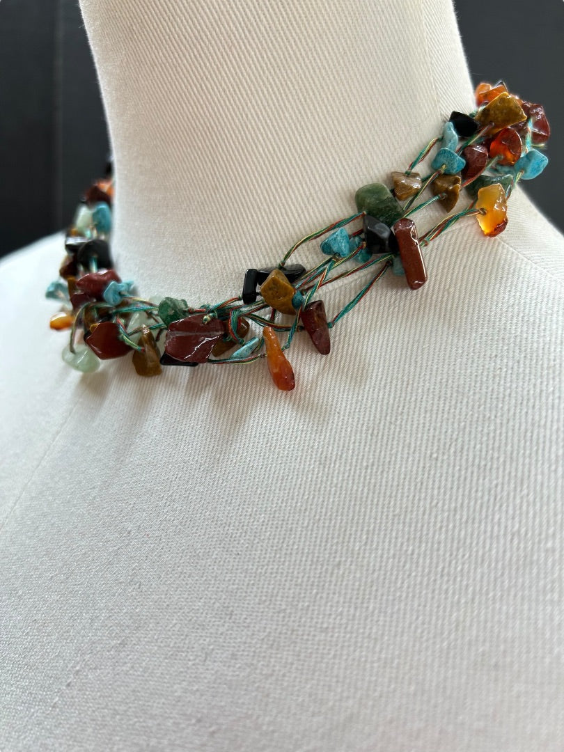 Mixed Chip Stone Turquoise Multistrand Chip Necklace Toggle Closure 16 Inch