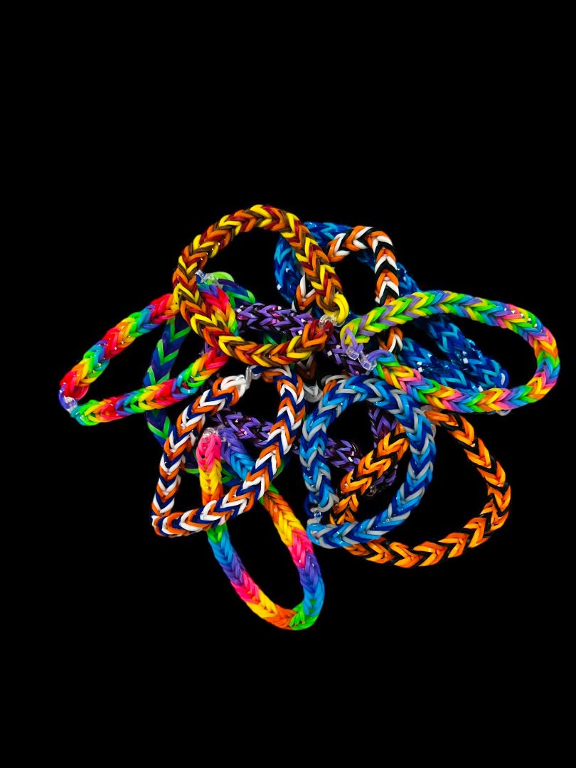 Set of 11 Rubberband Bracelets Rainbow Loom Assorted Sizes