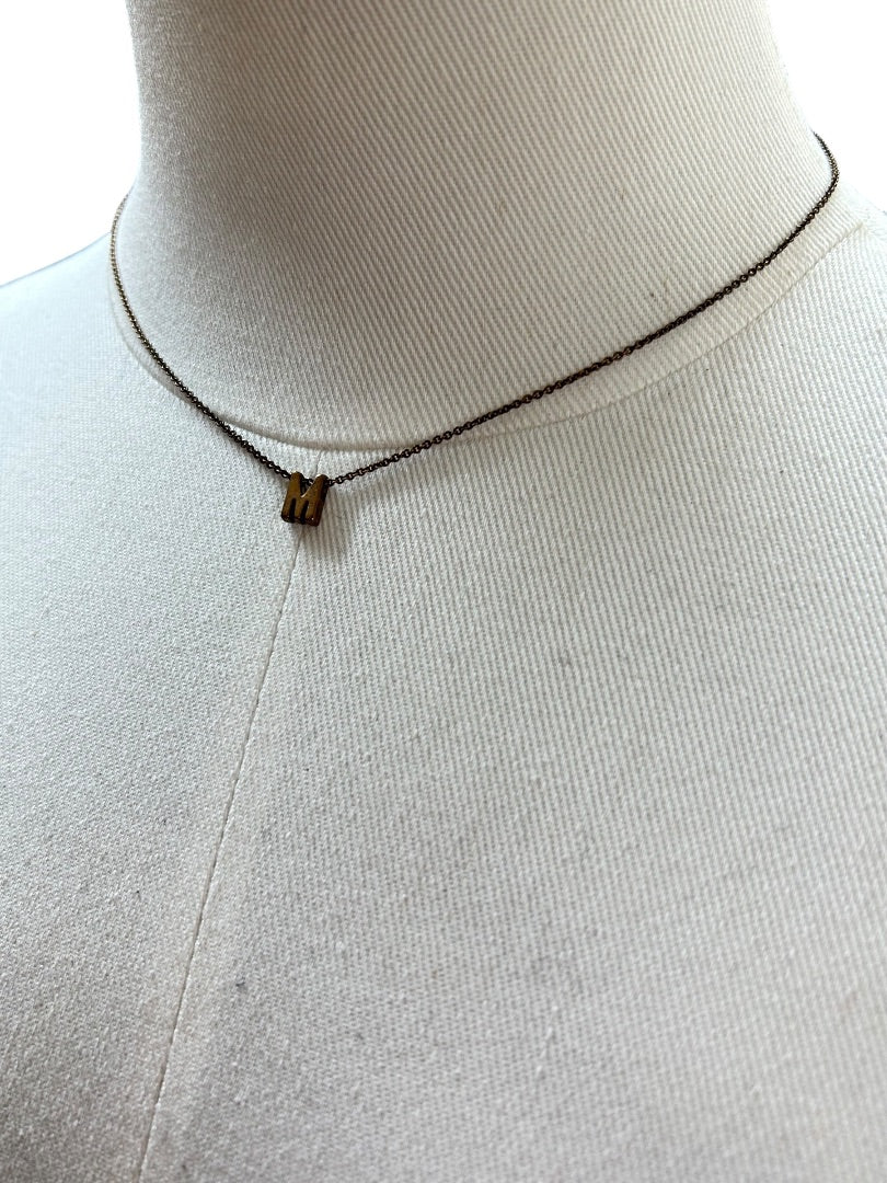 Delicate Copper Color 15 Inch Chain Necklace 2 Inch Extender "M" Pendant