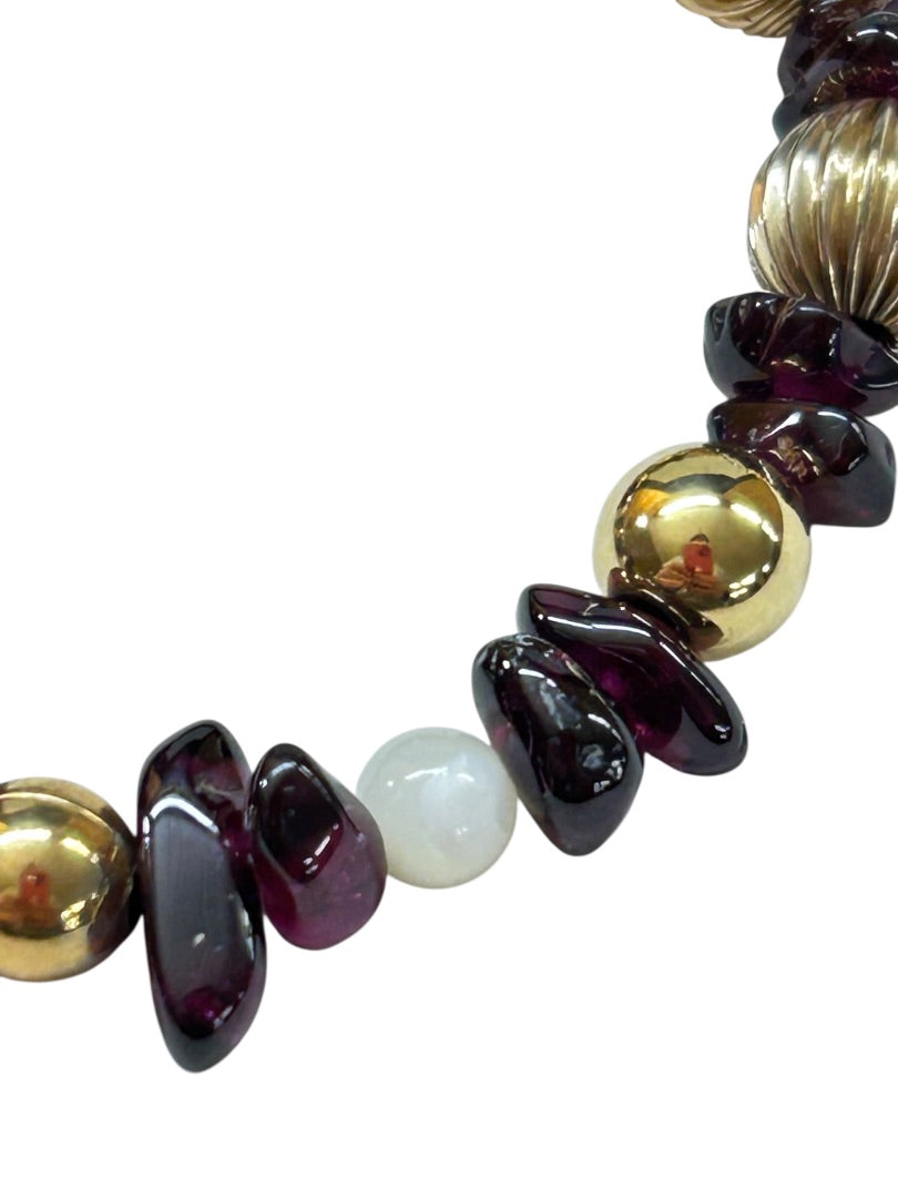 Garnet Chip Bead 14k Gold Filled Spacers Bracelet 7.5 Inch Spring Closure