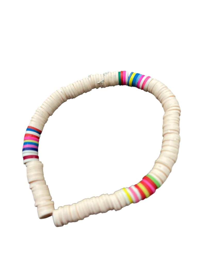 Multicolor Blush Pink Beaded Stretch Bracelet Disc Beads