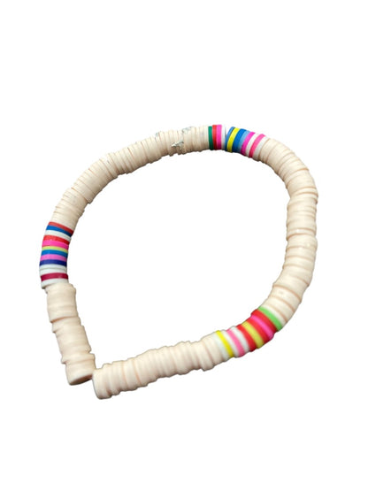 Multicolor Blush Pink Beaded Stretch Bracelet Disc Beads