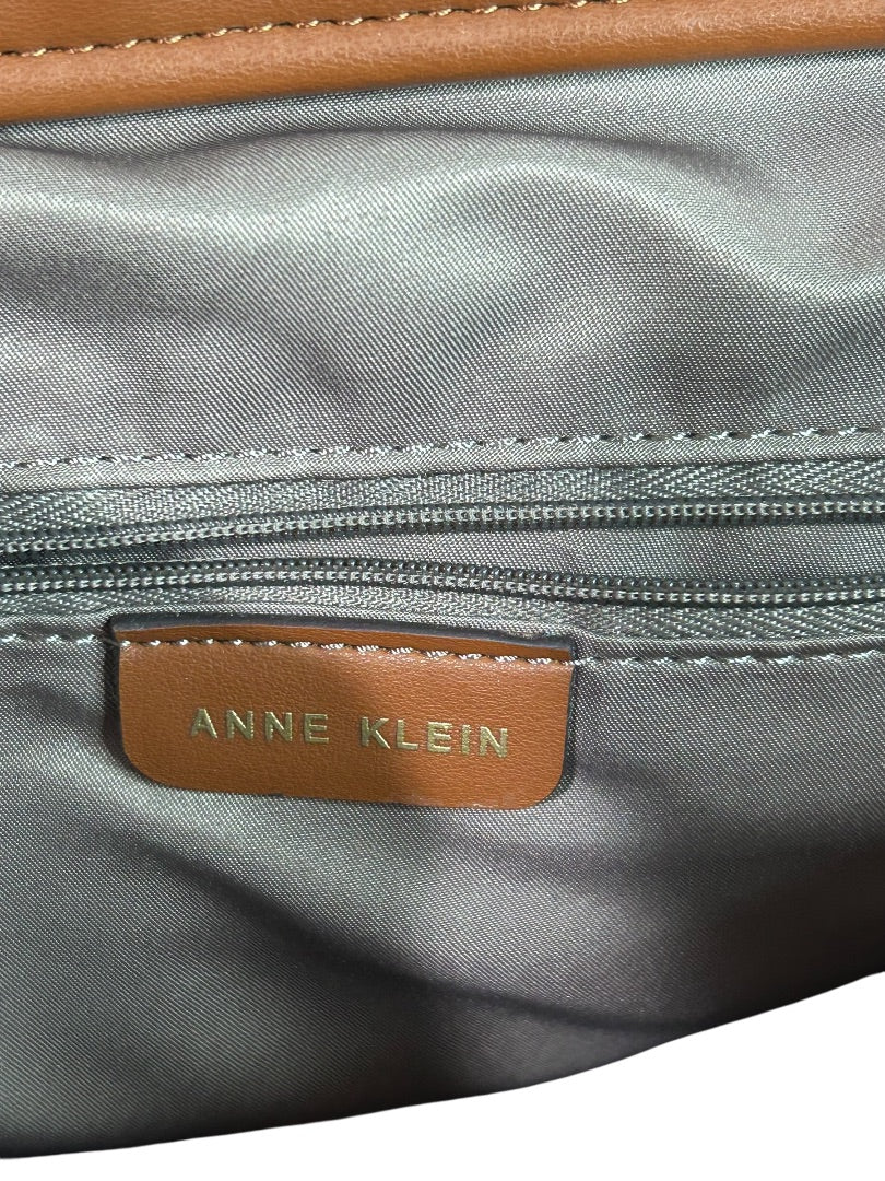 Anne Klein Tote Bag Brown Tan Monogram Chain Strap Purse Zip Pocket Logo