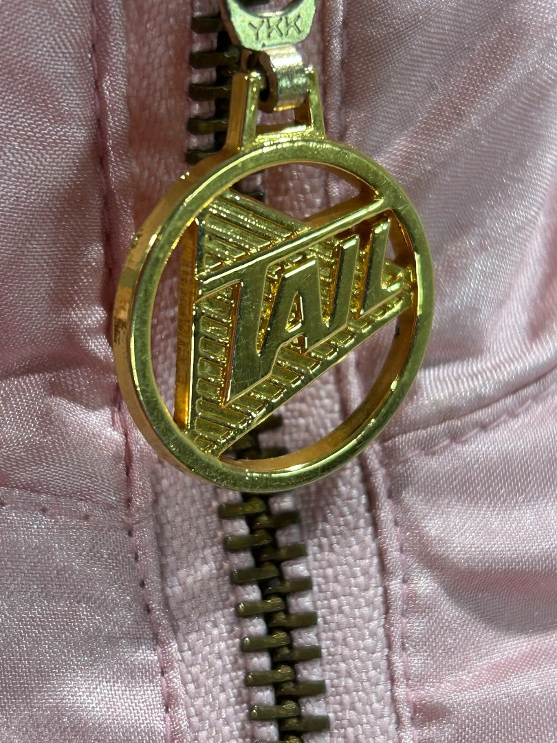 XS Tail Womens Track Jacket Pink Quilted Satin 80s Retro Zip Up Black Trim