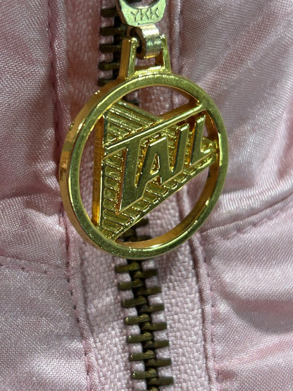 XS Tail Womens Track Jacket Pink Quilted Satin 80s Retro Zip Up Black Trim