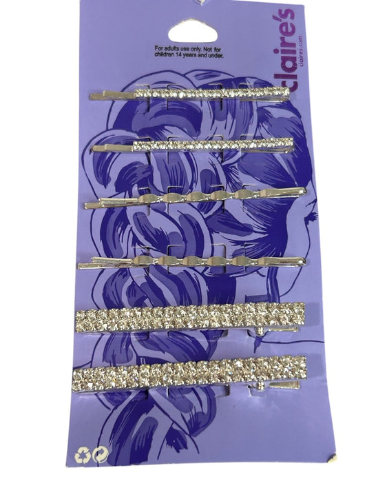 Claires New Silvertone Rhinestone Pack of 6 Bobby Pins Clip Barrettes