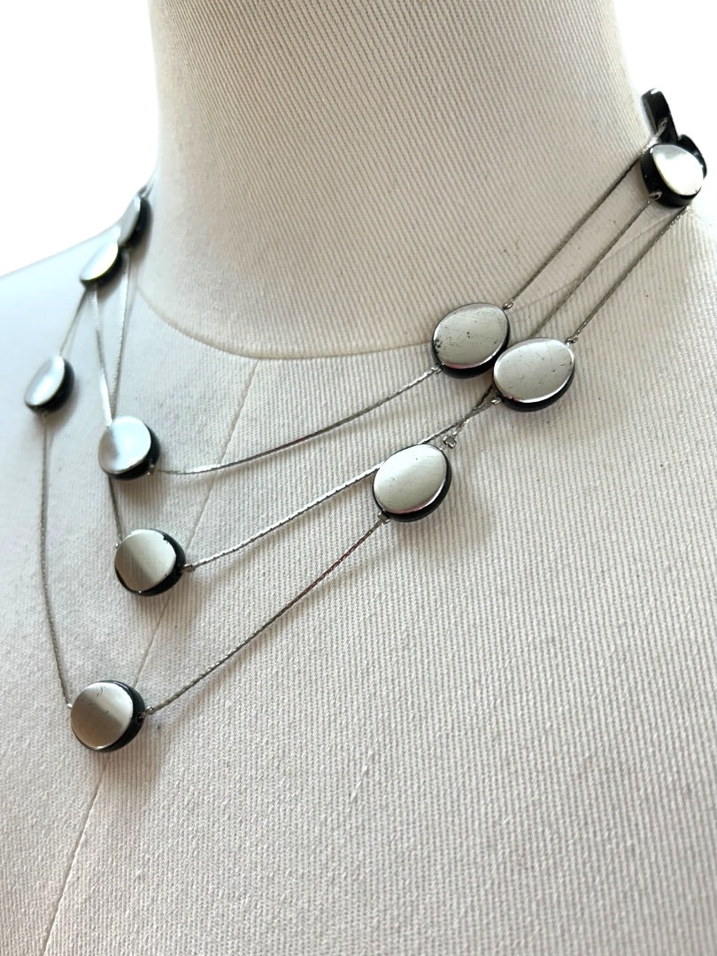 Lightweight Tiered Necklace Silvertone Black 17-20 Inch Lobster Clasp