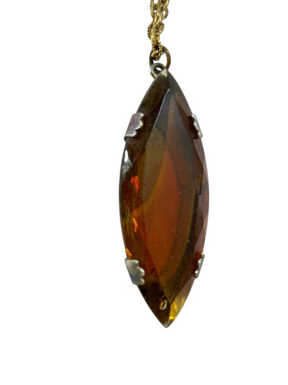 Vintage Goldtone Chain Pendant Necklace Acrylic Amber 23 Inch