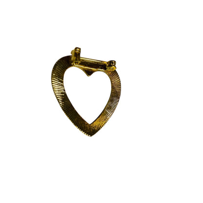 Vintage Goldtone Textured Open Heart Brooch Pin 1.1 Inch