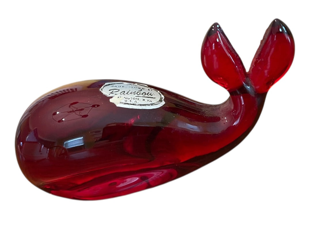 Vintage Rainbow Hand Blown Glass Whale Red Huntington West Virginia Sticker