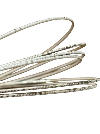 Set of 6 Silvertone Whitewashed Thin Bangle Bracelet 2.6 Inch Inside Diameter