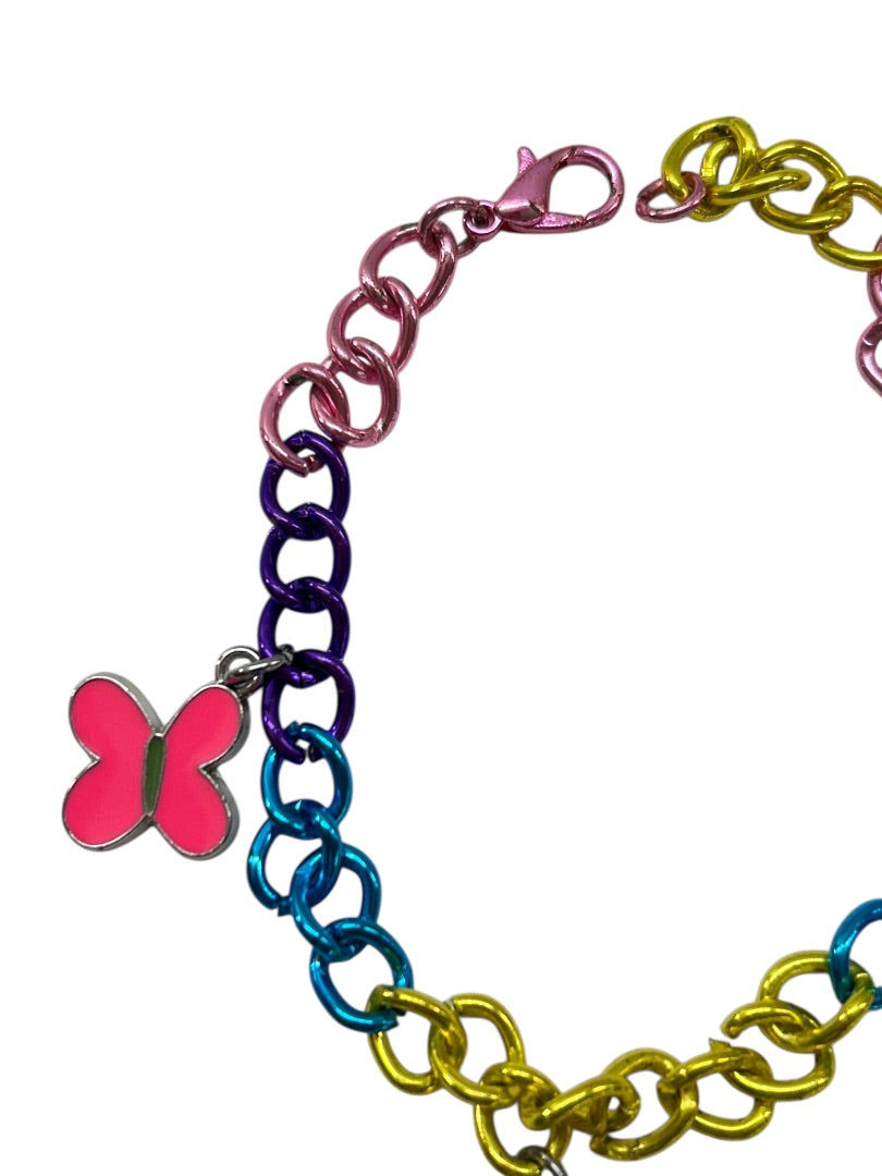 Multicolor Charm Bracelet 7.25 Inch Lobster Clasp Butterfly Cloud Star