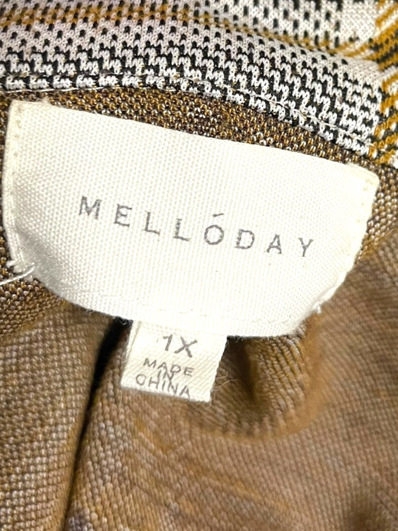 1X Melloday Collared Long Plaid Open Jacket Pockets Womens Retro