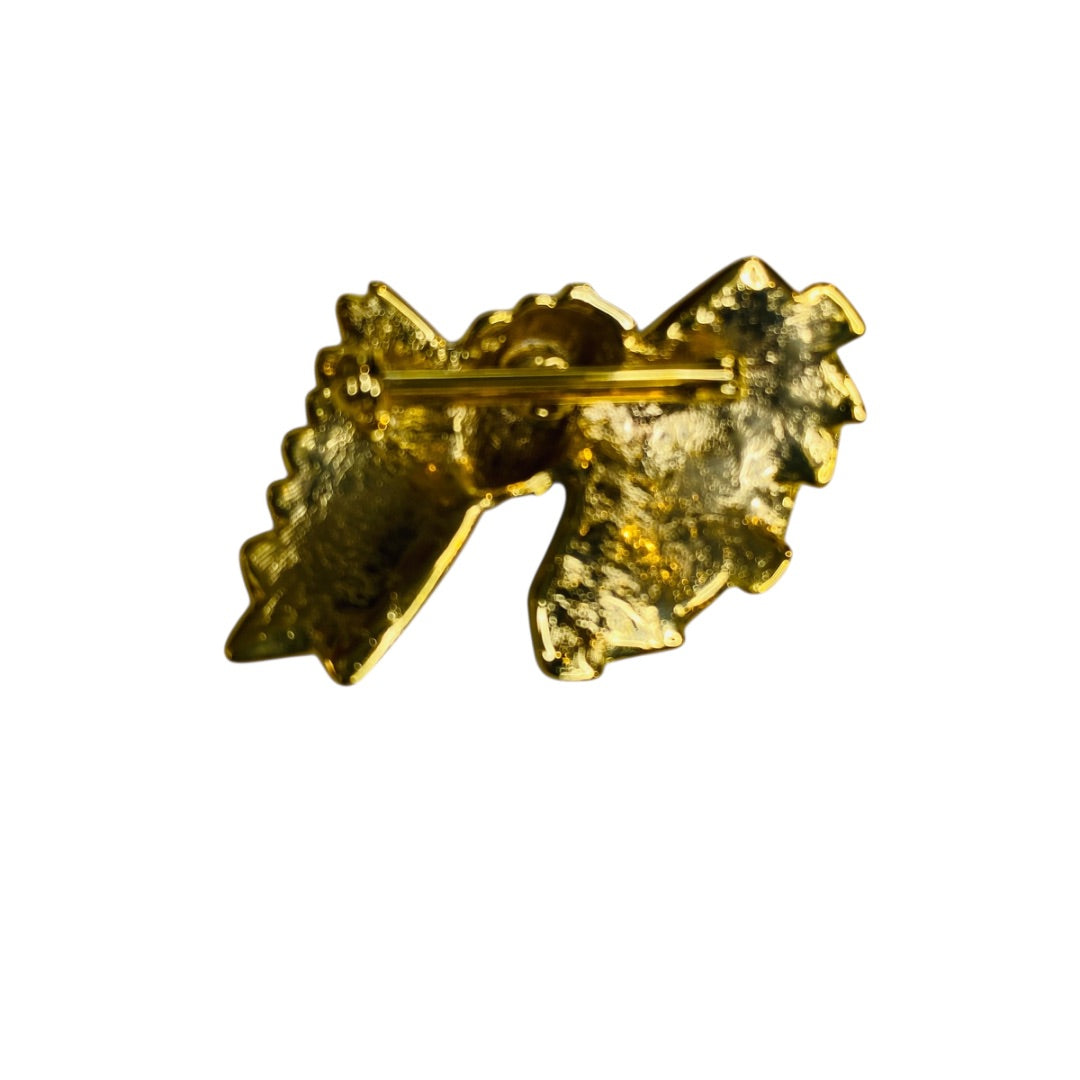 Goldtone Bow Brooch Pin Pleated 1" x 1.5" Costume Jewelry