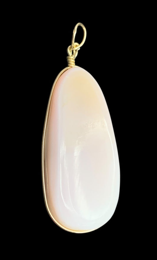Blush Pink Polished Stone Pendant Goldtone Wire 2 Inch Drop