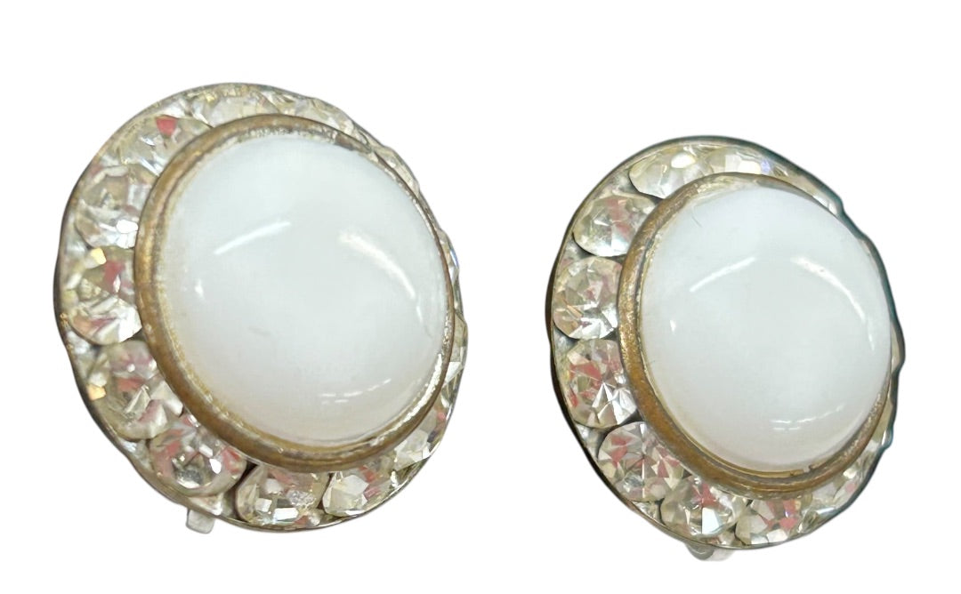 Vintage Non-Pierced Screwback Earrings White Rhinestone .75 Inch