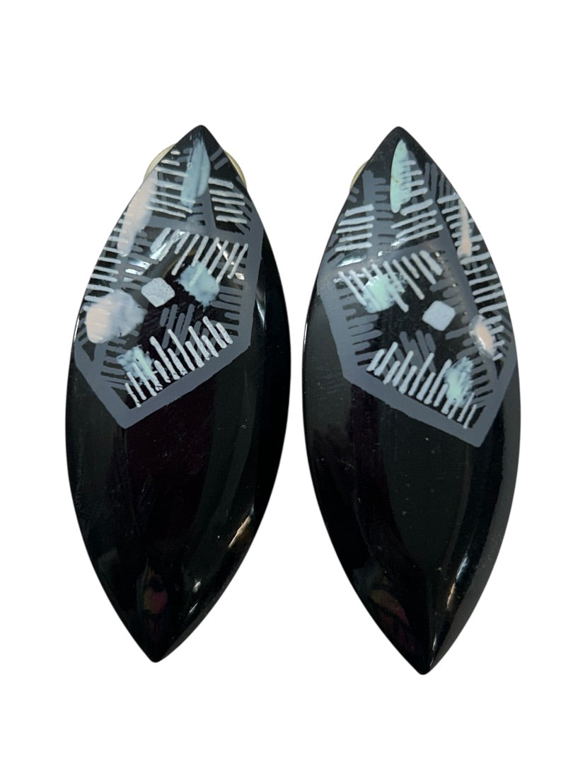 1980s Metal Lightweight Earrings Black Painted 2.5 Inches Post Pierced