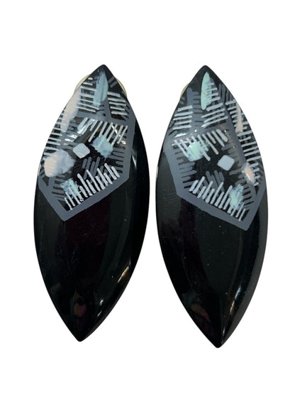 1980s Metal Lightweight Earrings Black Painted 2.5 Inches Post Pierced