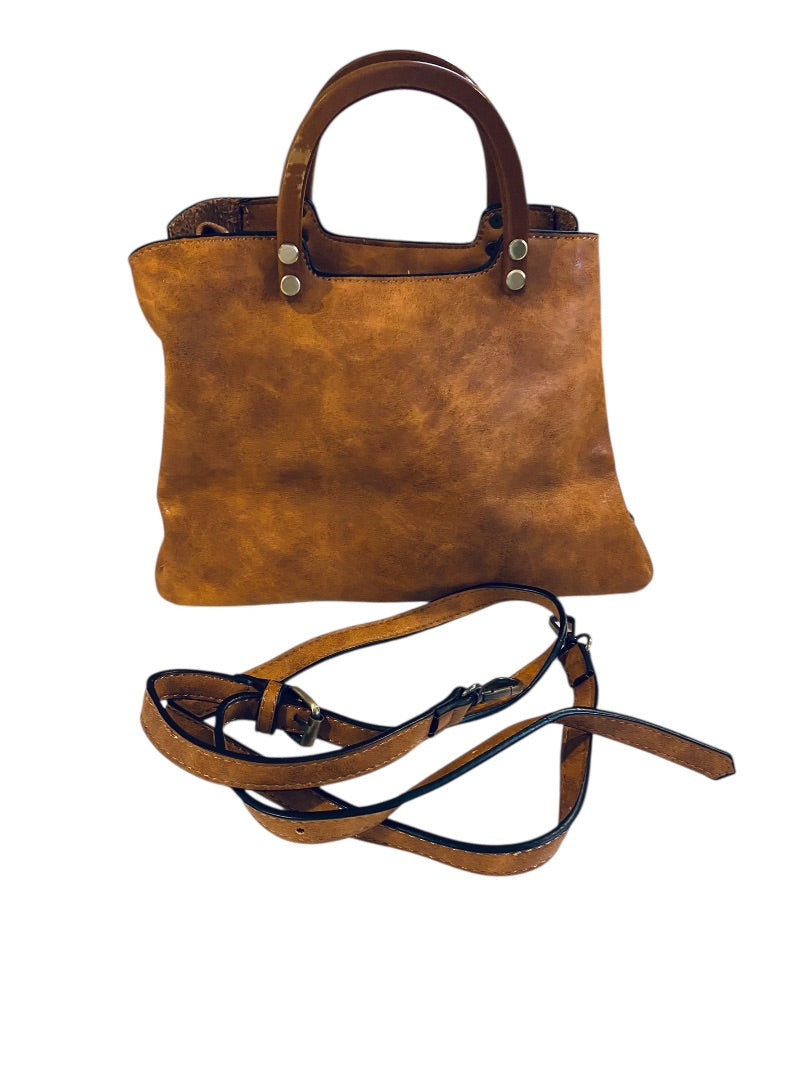 Joy Susan Angie Vintage Satchel Detachable Strap Wooden Handle Vegan Leather