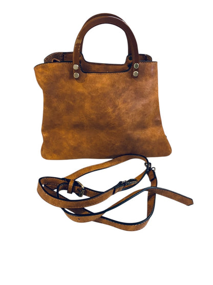 Joy Susan Angie Vintage Satchel Detachable Strap Wooden Handle Vegan Leather