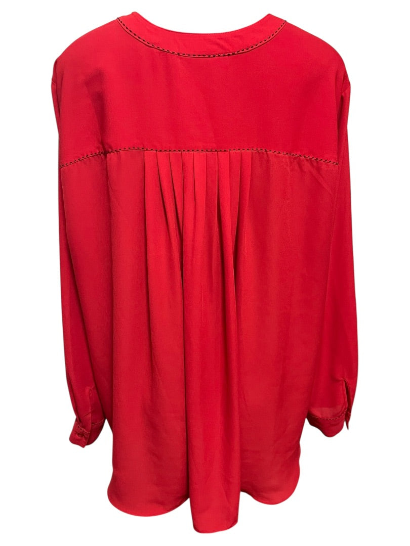 22/24 Lane Bryant Long Sleeve Blouse Shirt Red Contrast Stitch Womens
