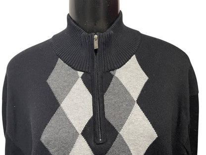 XXL Alfani Arglye 3/4 Zip Long Sleeve Men's Sweater Black & Gray