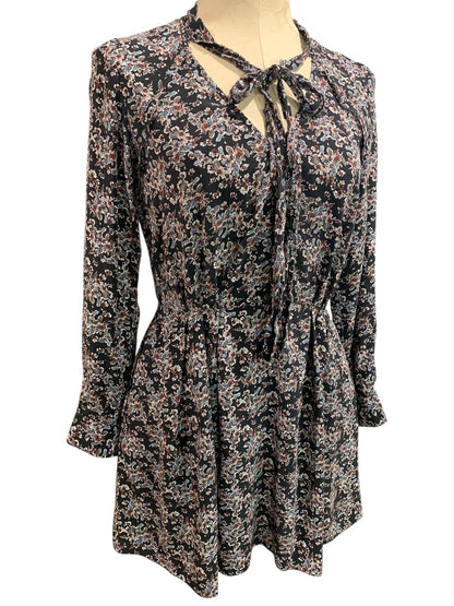 Small Dolce Vita Silk Floral Print Long Sleeve Dress V-Neck Tie Pockets