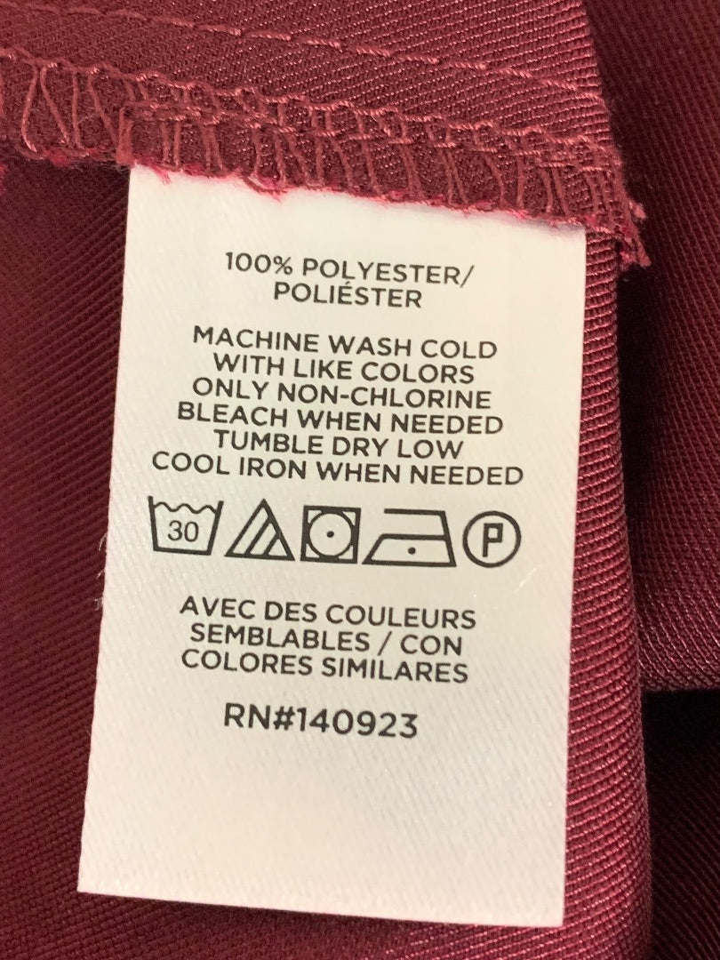 XS Loft Womens Burgundy Pullover Blouse Satiny Top V-Neck Long Sleeve