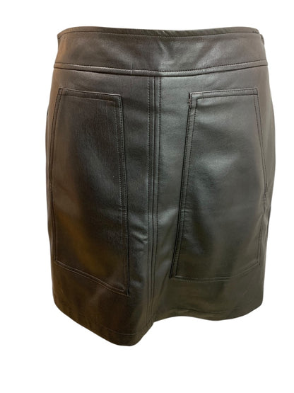 Size 4P Loft Petites Black Faux Leather Skirt Side Zip Front Pockets