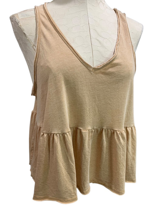 Small American Eagle Womens Tan Tank Top Flounce Hem V-Neck