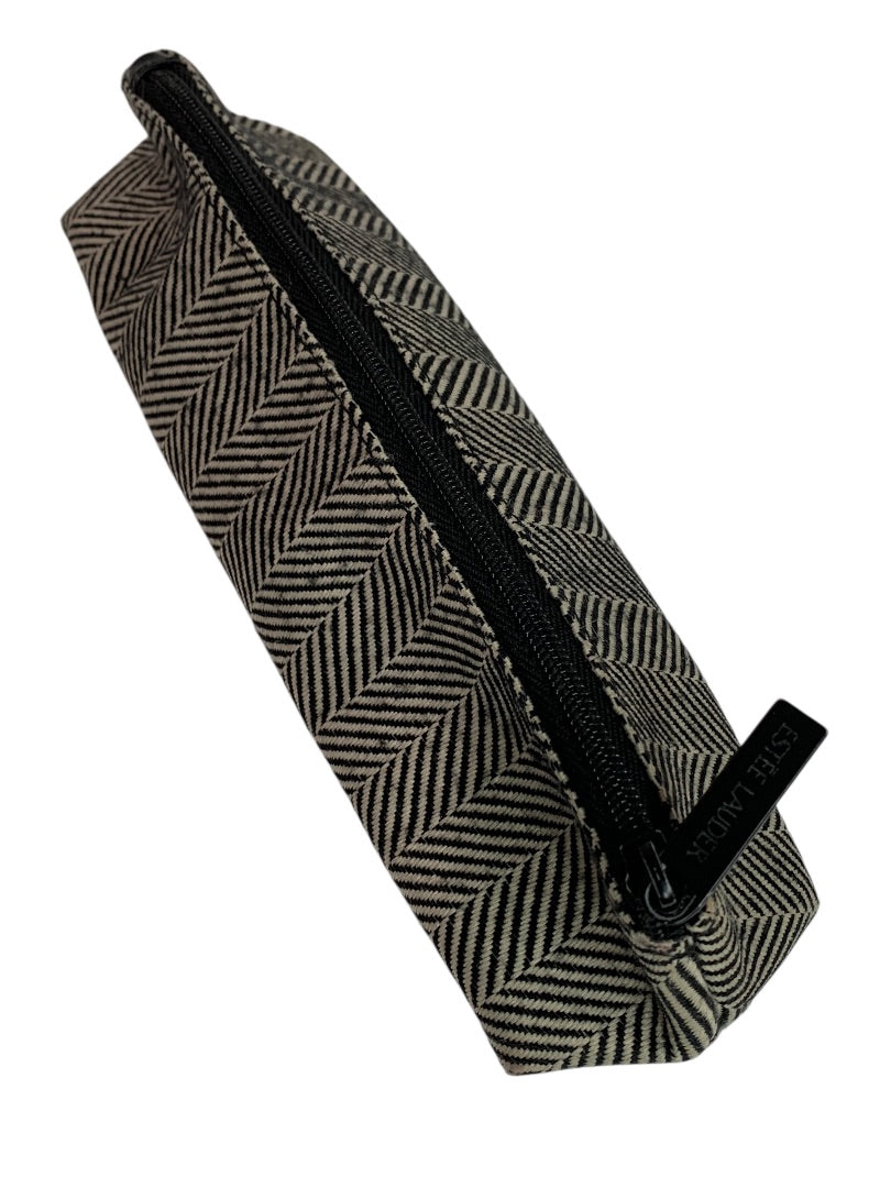 Estee Lauder Cosmetic Bag Travel Zip Pouch Black White Herringbone