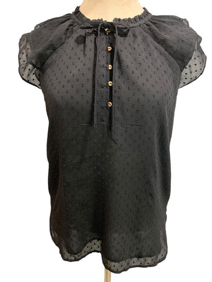 XS Loft Womens Sheer Black Swiss Dot Blouse Shirt