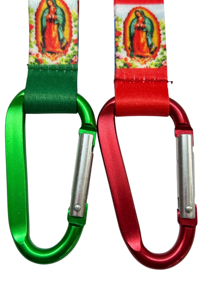 Our Lady of Guadalupe Set of 2 Fabric Carabiner Keyrings Key Chain 8"