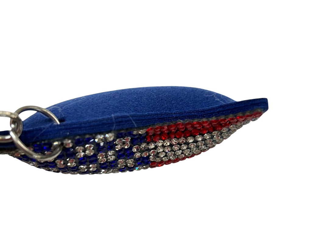 Puffy American Flag Rhinestone Keychain Key Ring 2.5 Inch