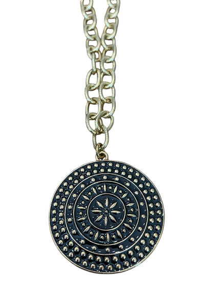 Express 2" Round Pendant Chain Chunky Necklace Goldtone Black 36 Inch
