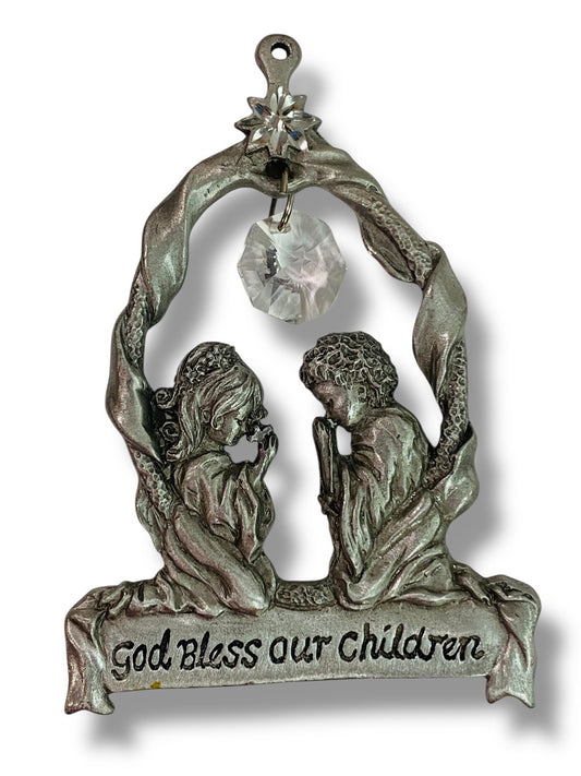 Spoontiques Pewter Ornament Suncatcher Prism God Bless Our Children 3.25" #2387