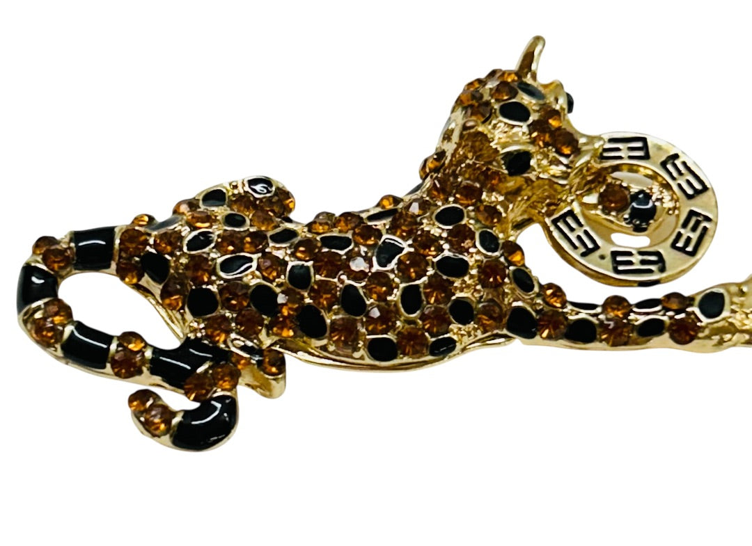 Goldtone Effy Panther Keychain Keyring Bag Clip Rhinestones 5"