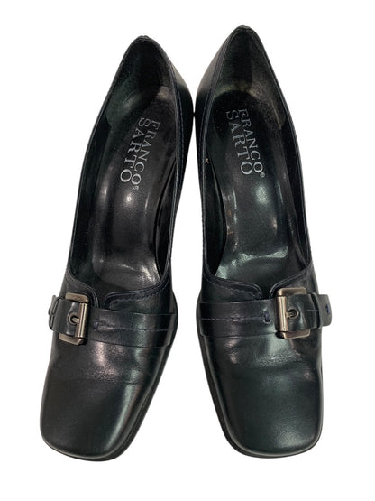 Size 7.5M Franco Sarto Womens Black Leather Shoes Square Toe 3" Heel